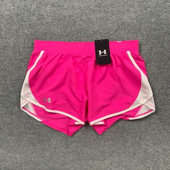 Under Armour Shorts Womens Small Neon Pink White Fly By 2.0 Loose Heatgear Lined - Picture 2 of 13